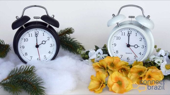 clocks illustrating the arrival of daylight savings time.