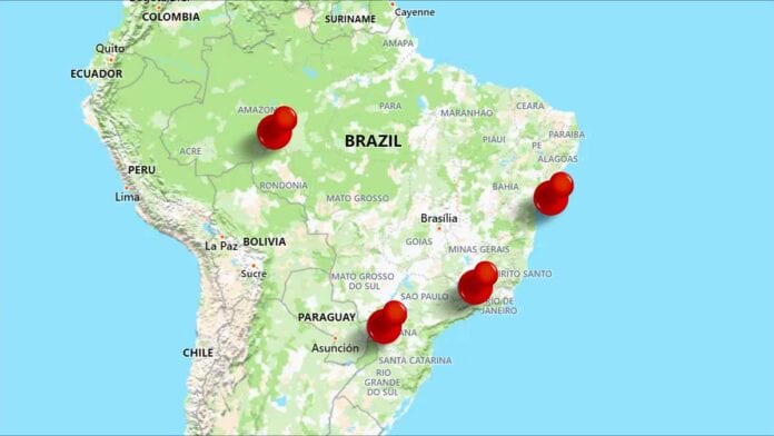 Map of Brazil locating Brazil four epic adventures