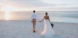 Newlyweds - A groom and bride beach weeding