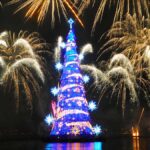 Rio de Janeiro's floating Chritsmas trees with fireworks at night