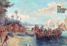 Portuguese explorer Cabral lands at Porto Seguro on Brazil's Day of Discovery.