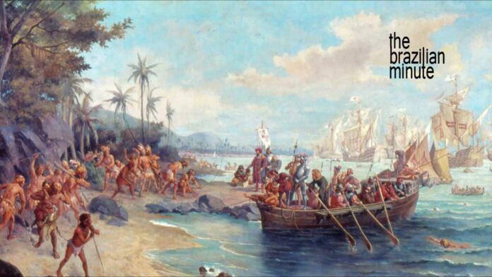 Portuguese explorer Cabral lands at Porto Seguro on Brazil's Day of Discovery.