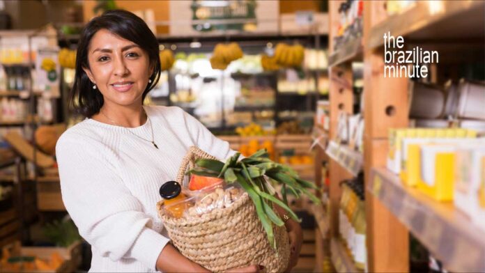 Woman picking Brazil on your grocery list