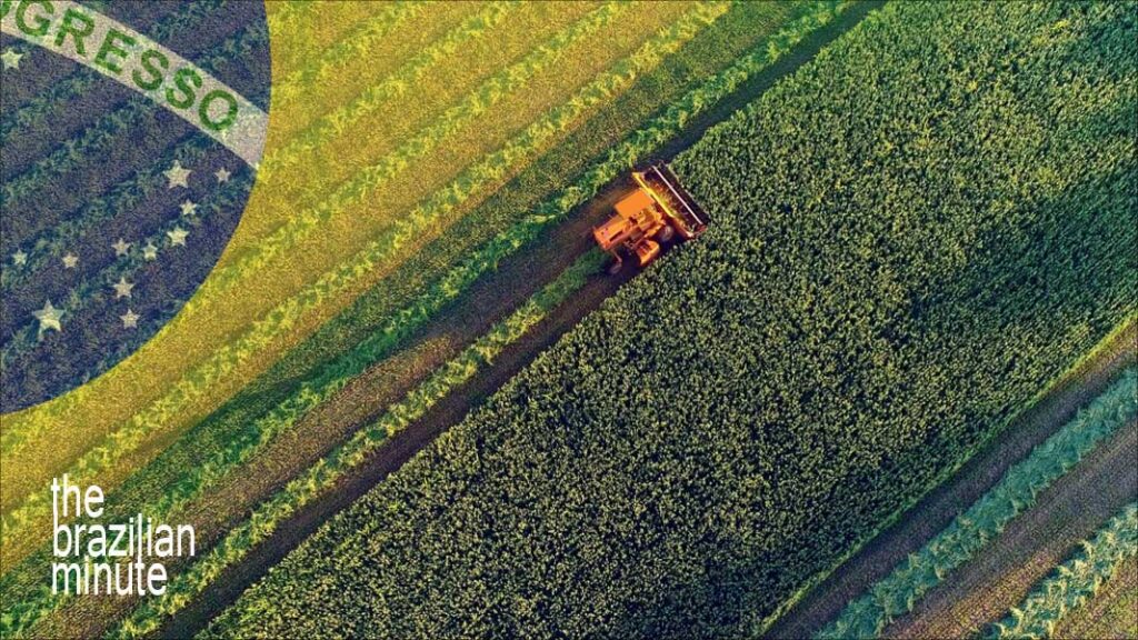 The USA's friendship with Brazil. A farming combine works the field with a Brazilian flag overlay.