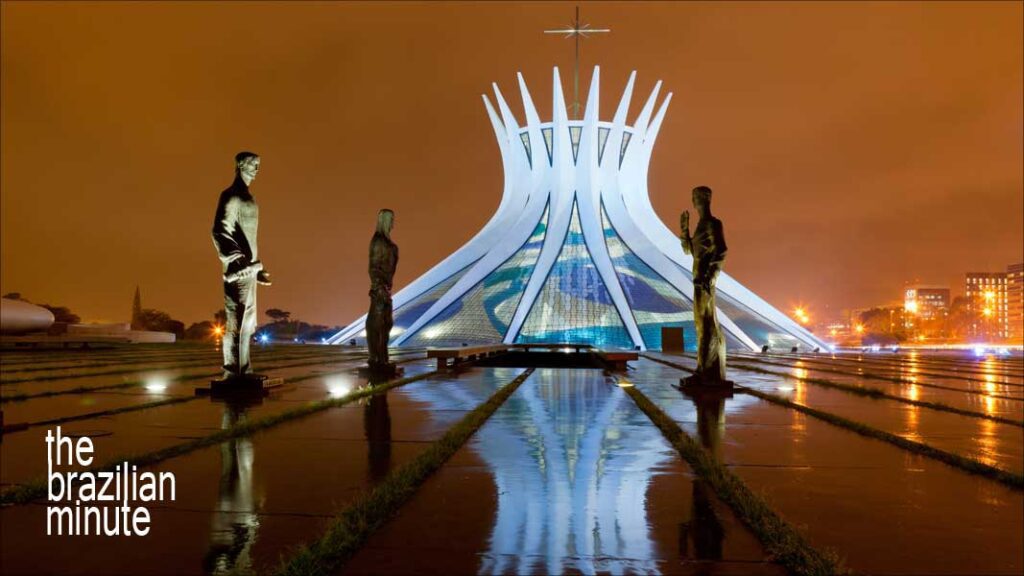 The Story of Brasilia: The city's modern cathedral at sunset.