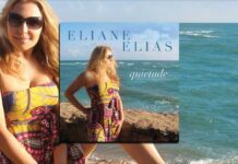 Eliane Elias’s Quietude Shares Personal Favorites . Brazilian jazz pianist and vocalist Eliane Elias Sits on stone wall near ocean