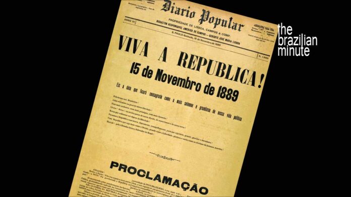 Newspaper headline explaining Brazil's Republic Day